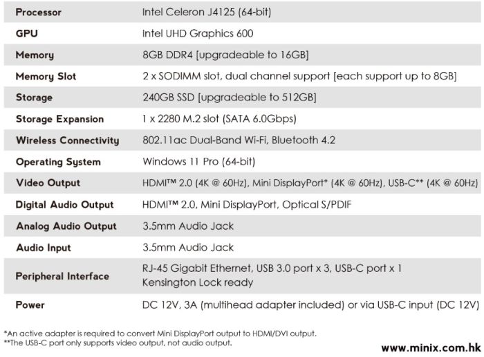 MiniX NEO J50C-8SE Mini-PC mit Windows 11 Pro