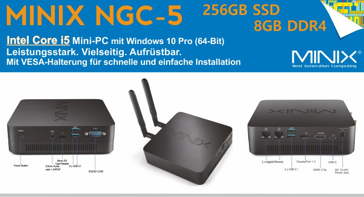 MINIX NGC-5 / Intel Core i5 Mini PC, 256GB SSD, 8GB RAM, Triple Display Ports