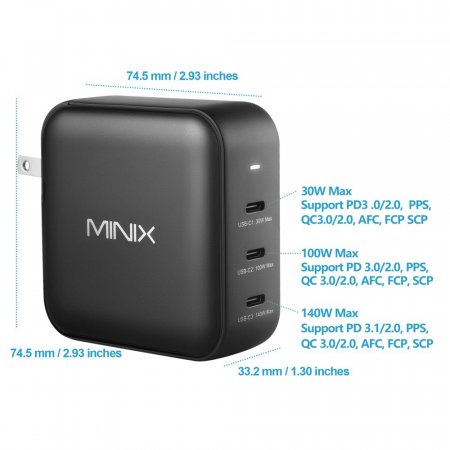 MINIX NEO P140, 140W Turbo 3-Port USB-C GaN Ladegerät