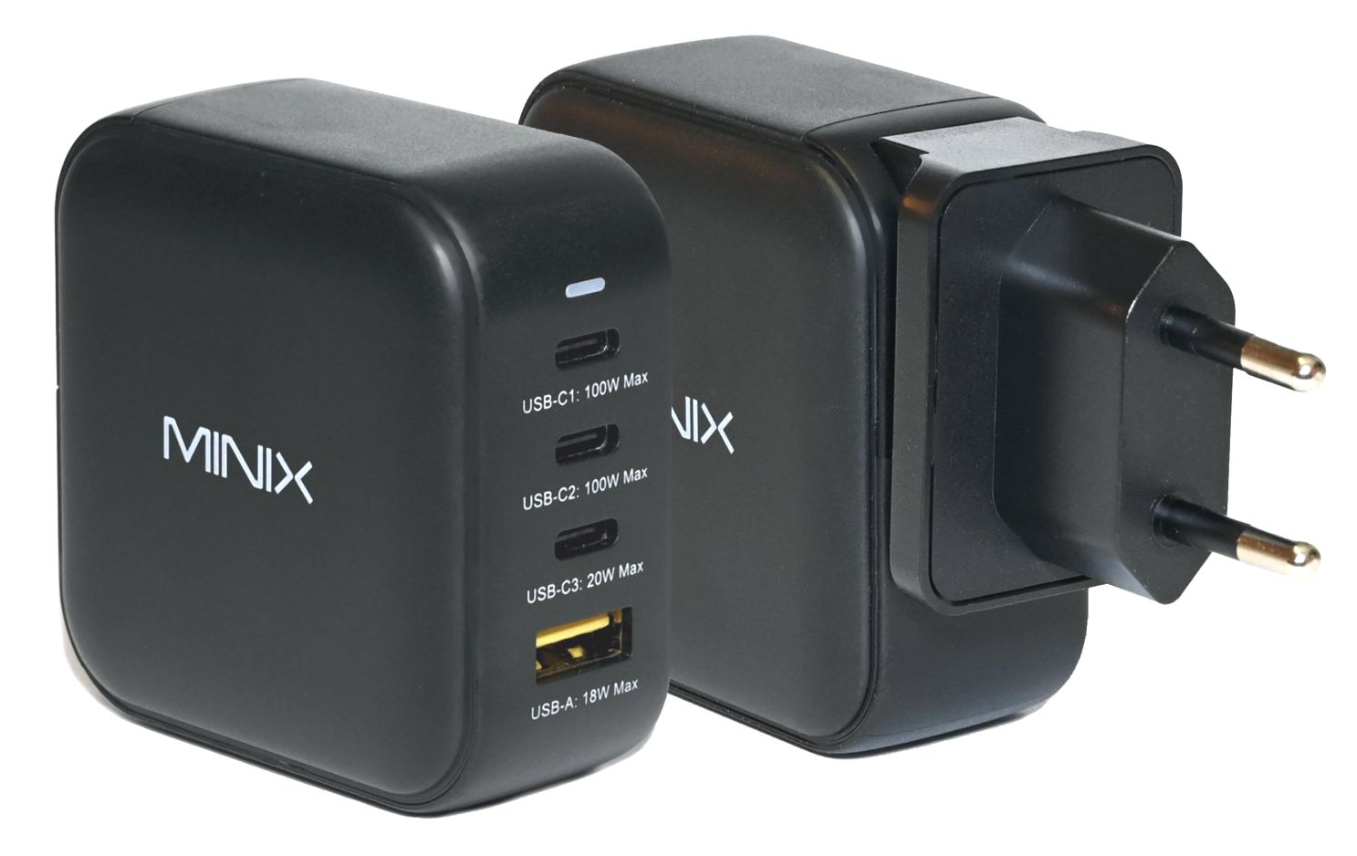  MINIX 66W Turbo 3-Port GaN Wall Charger 2 x USB-C Fast Charging  Adapter, 1 x USB-A Quick Charge 3.0, Compatible with MacBook Pro Air, iPad  Pro, iPhone 12/12 mini/11, Galaxy S9